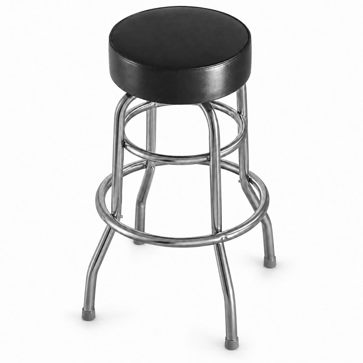 Glownary Vinyl Double Ring Swivel Bar Stool, Chrome Finish, Steel Frame, 29 Inch Seat Height, 330 lb. Capacity, Retro Style, Ships Unassembled (Black Vinyl)