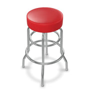 Glownary Vinyl Double Ring Swivel Bar Stool, Chrome Finish, Steel Frame, 29 Inch Seat Height, 330 lb. Capacity, Retro Style, Ships Unassembled (Red Vinyl)