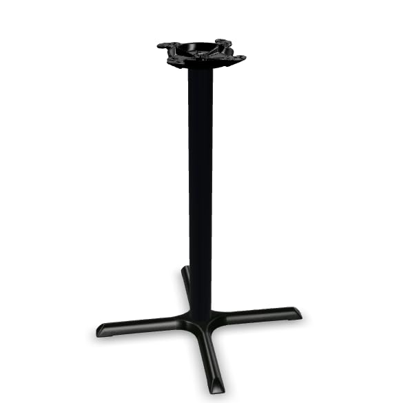 Glownary Black Column Table Base, Cast Iron and Steel, Powder-Coated, Cross Style, 10-Inch Top Plate, Non-Slip Glides, for Indoor Use (30" x 30", Bar Height)
