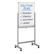 Magnetic Whiteboard with Aluminum Frame, Double-Sided, Mobile Stand, Locking Casters, Accessory Tray (White, 24" x 36", Aluminum)