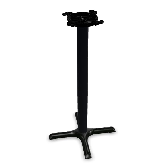 Glownary Black Column Table Base, Cast Iron and Steel, Powder-Coated, Cross Style, 10-Inch Top Plate, Non-Slip Glides, for Indoor Use (22" x 22", Bar Height)