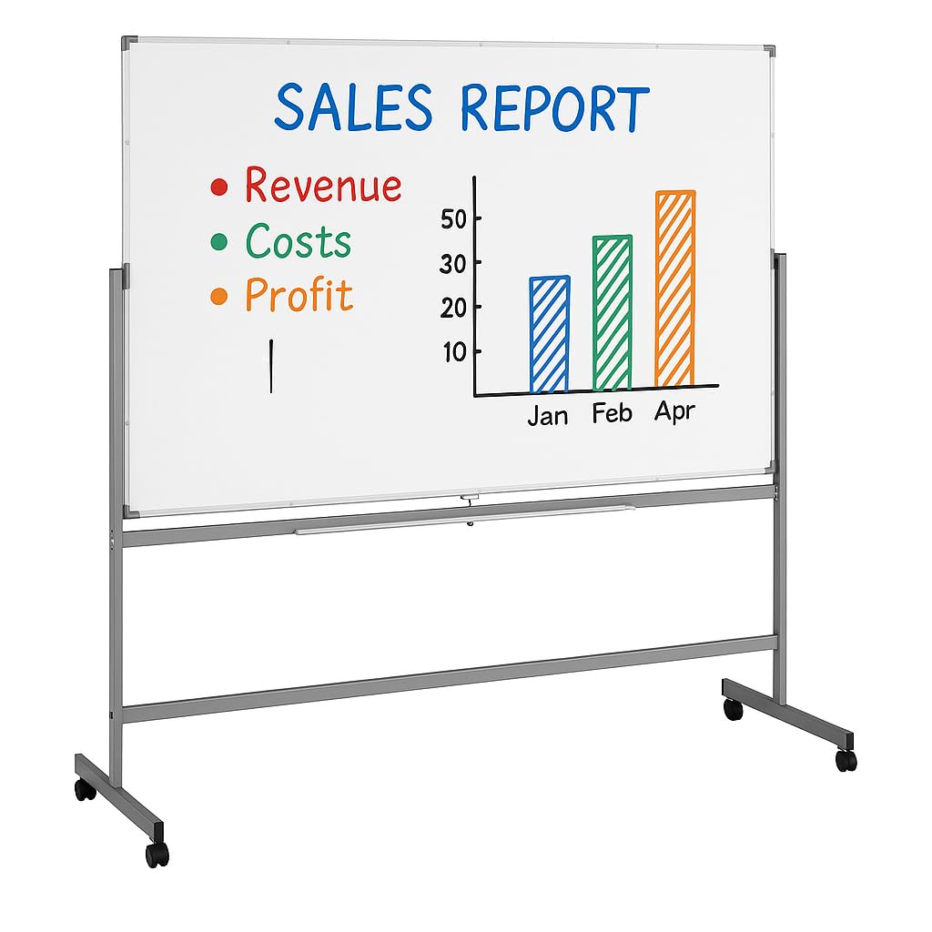 Magnetic Whiteboard with Aluminum Frame, Double-Sided, Mobile Stand, Locking Casters, Accessory Tray (White, 72" x 48", Aluminum)