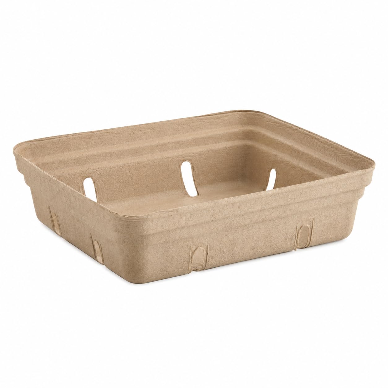 Pulp Produce Basket, Molded Pulp, Slotted Sides for Ventilation, Open Top, for Berries, Cherry Tomatoes, and Produce Display (Beige, 2 qt., 500)