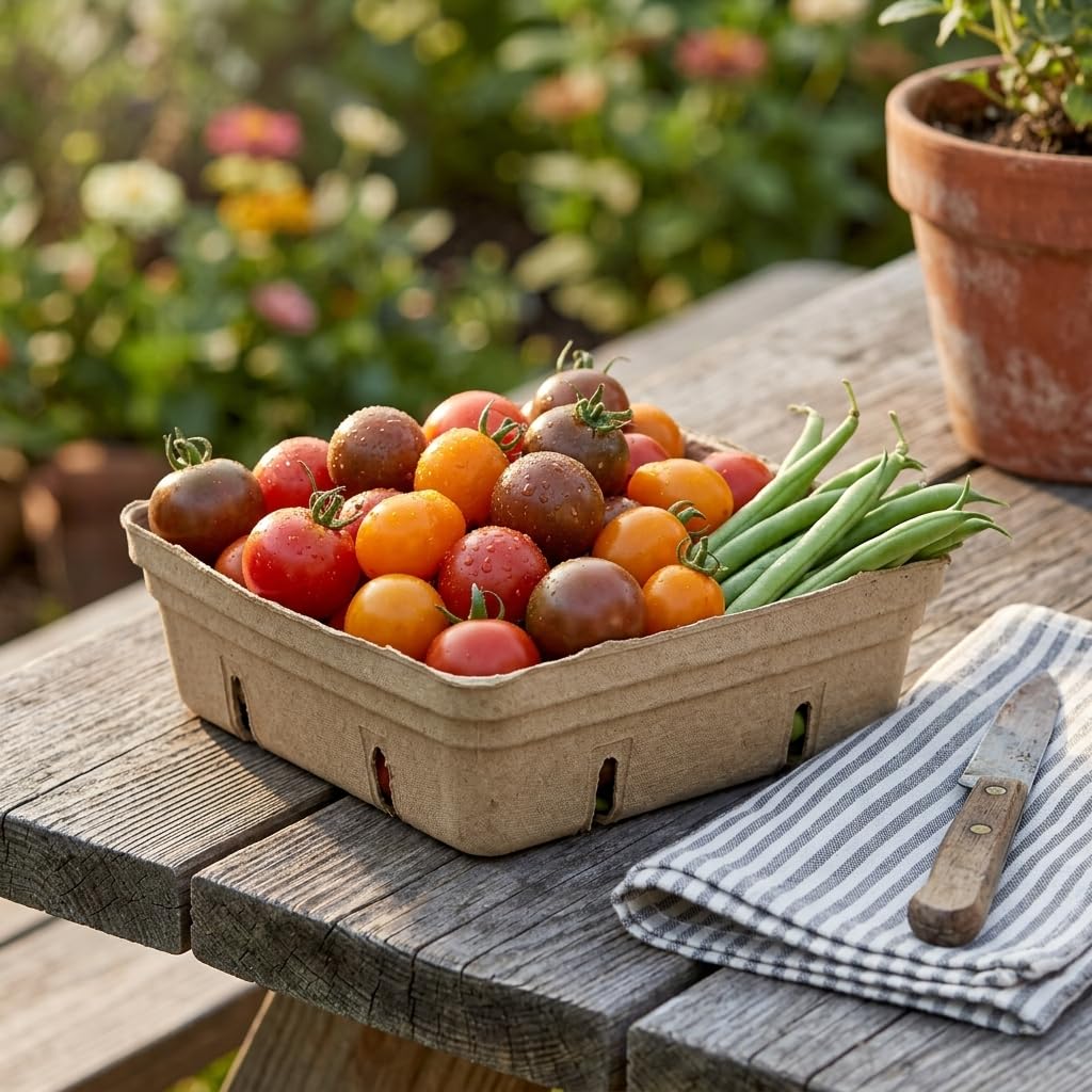 Pulp Produce Basket, Molded Pulp, Slotted Sides for Ventilation, Open Top, for Berries, Cherry Tomatoes, and Produce Display (Beige, 2 qt., 500) view 3