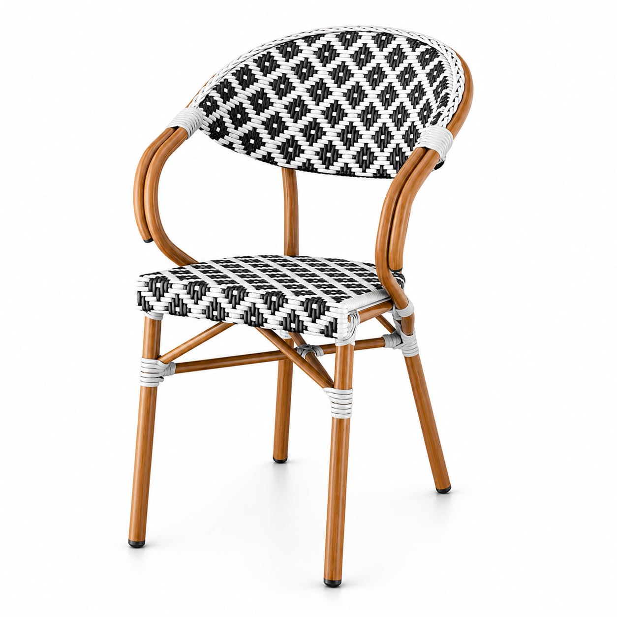 Glownary Bistro Outdoor Barstool (Black and White Birdseye, Chair, with Arms)