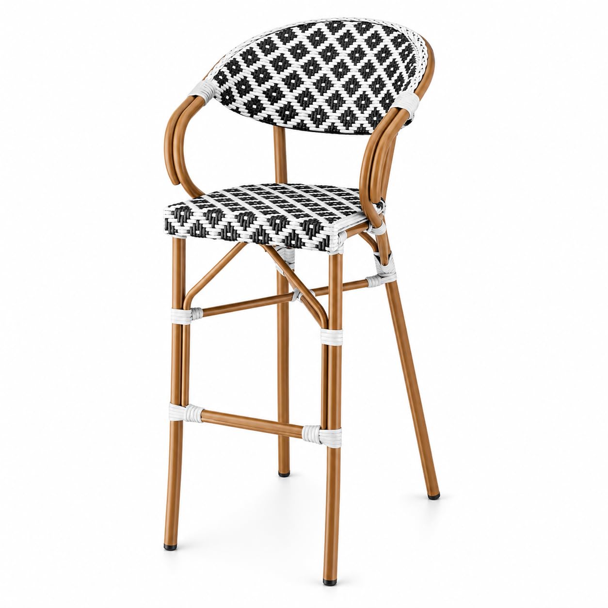 Glownary Bistro Outdoor Barstool (Black and White Birdseye, Bar Stool, with Arms)