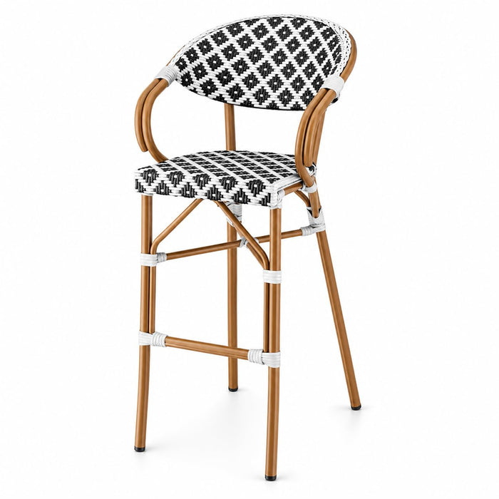 Glownary Bistro Outdoor Barstool (Black and White Birdseye, Bar Stool, with Arms)