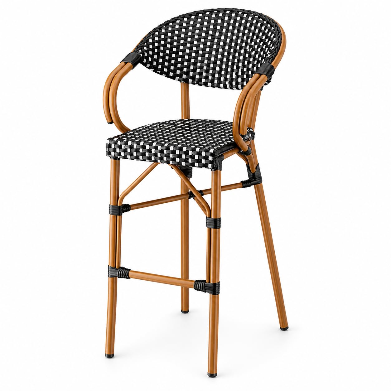 Glownary Bistro Outdoor Barstool (Black and White Checkered, Bar Stool, with Arms)
