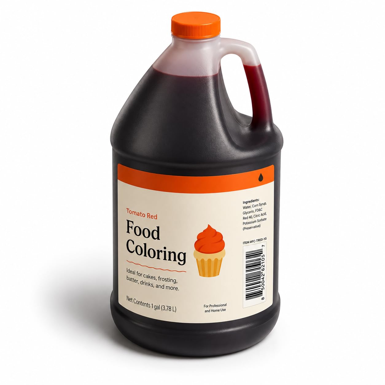Food Coloring, Liquid, Water-Soluble, Flavorless, Kosher, 1 Gallon (Tomato Red, 4/Case)