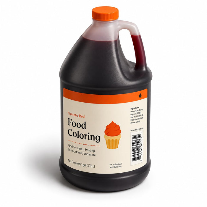Food Coloring, Liquid, Water-Soluble, Flavorless, Kosher, 1 Gallon (Tomato Red, 4/Case)