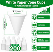 Glownary Harvest 4 oz White Rolled Rim Paper Cone Cups, Disposable Eco-Friendly Water & Snow Cone Cups, No PFAS Added, Durable Paper Construction, 200 Count Pack view 2