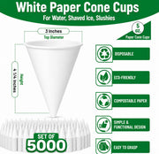 Glownary Harvest 5 oz White Rolled Rim Paper Cone Cups, Disposable Eco-Friendly Water & Snow Cone Cups, No PFAS Added, Durable Paper Construction, 200 Count Pack view 2