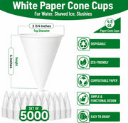 Glownary Harvest 4.5 oz White Rolled Rim Paper Cone Cups, Disposable Eco-Friendly Water & Snow Cone Cups, No PFAS Added, Durable Paper Construction, 5,000 Count Case view 2