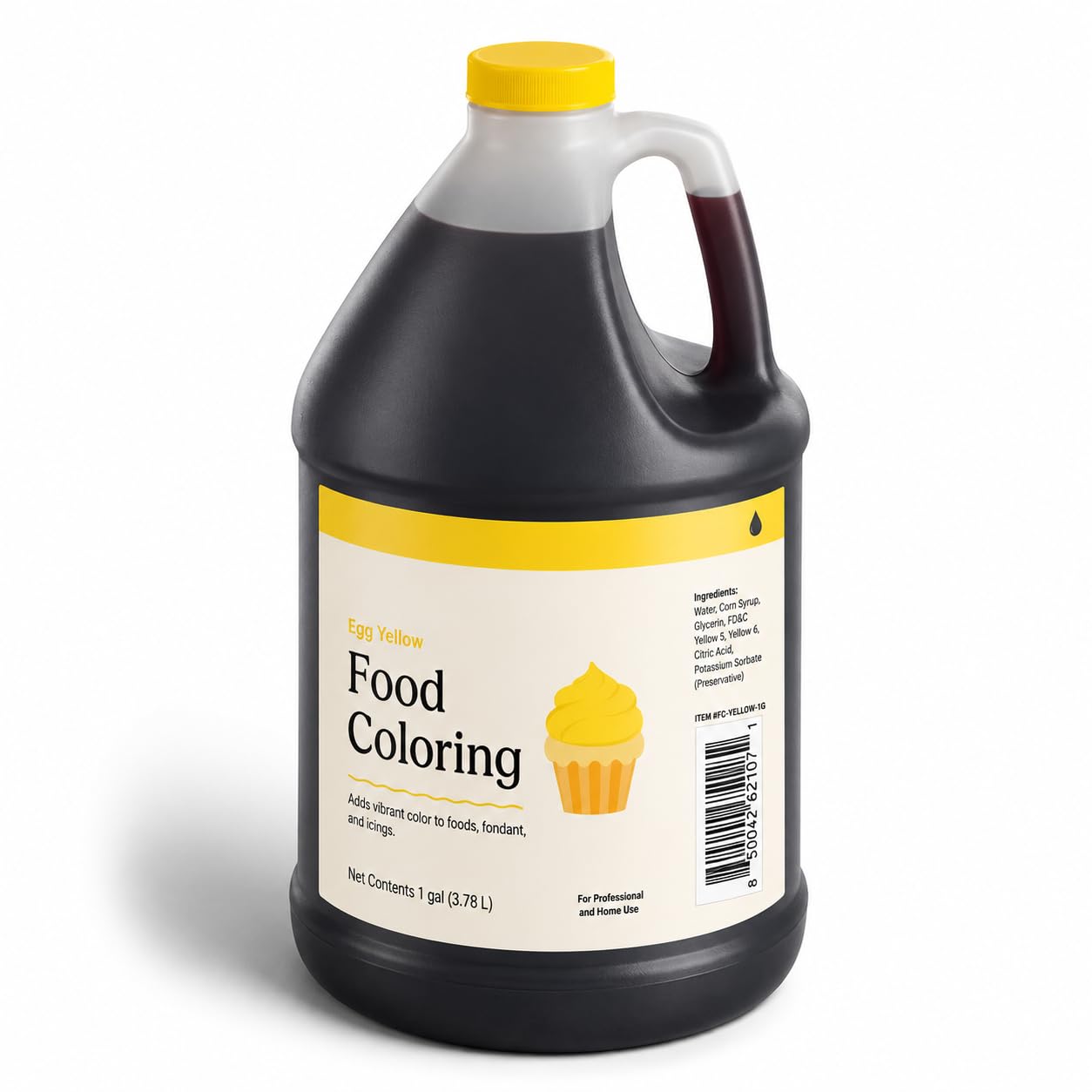 Food Coloring, Liquid, Water-Soluble, Flavorless, Kosher, 1 Gallon (Egg Yellow, 4/Case)