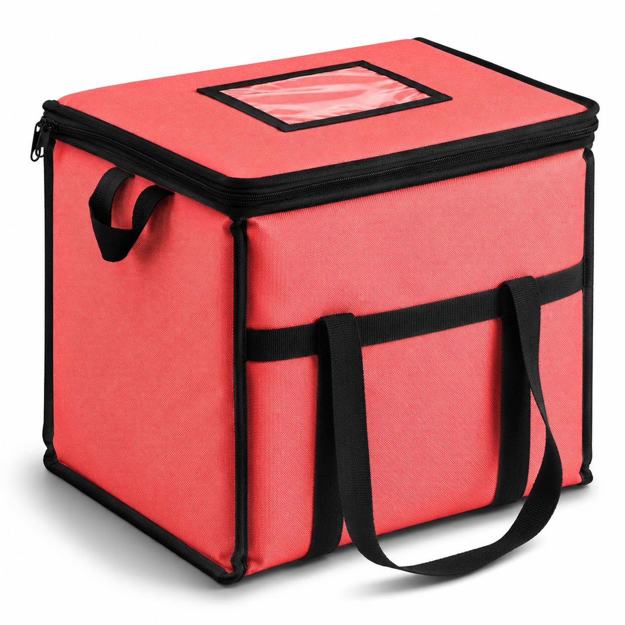 Insulated Nylon Cooler Bag, Green, 40-Can Capacity, Zipper Closure, ID Window, Collapsible, for Catering and Delivery, 15.5x13x14 Inch (Red, Medium)