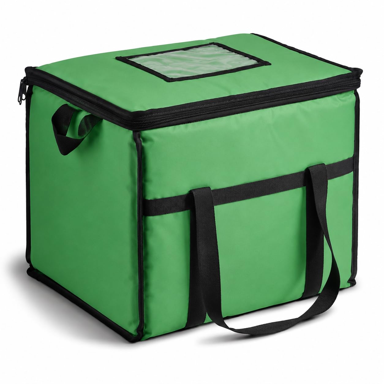 Insulated Nylon Cooler Bag, Green, 40-Can Capacity, Zipper Closure, ID Window, Collapsible, for Catering and Delivery, 15.5x13x14 Inch (Green, Medium)