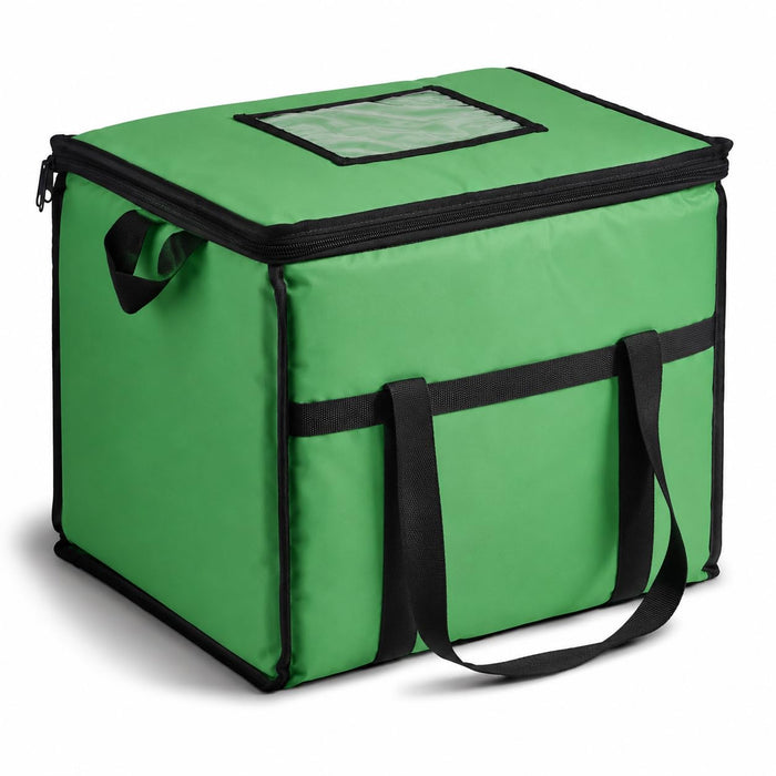 Insulated Nylon Cooler Bag, Green, 40-Can Capacity, Zipper Closure, ID Window, Collapsible, for Catering and Delivery, 15.5x13x14 Inch (Green, Medium)