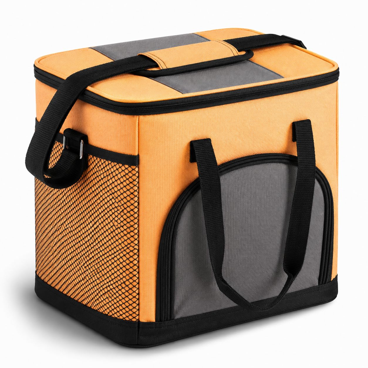 Insulated Nylon Cooler Bag, Green, 40-Can Capacity, Zipper Closure, ID Window, Collapsible, for Catering and Delivery, 15.5x13x14 Inch (Orange, Small)