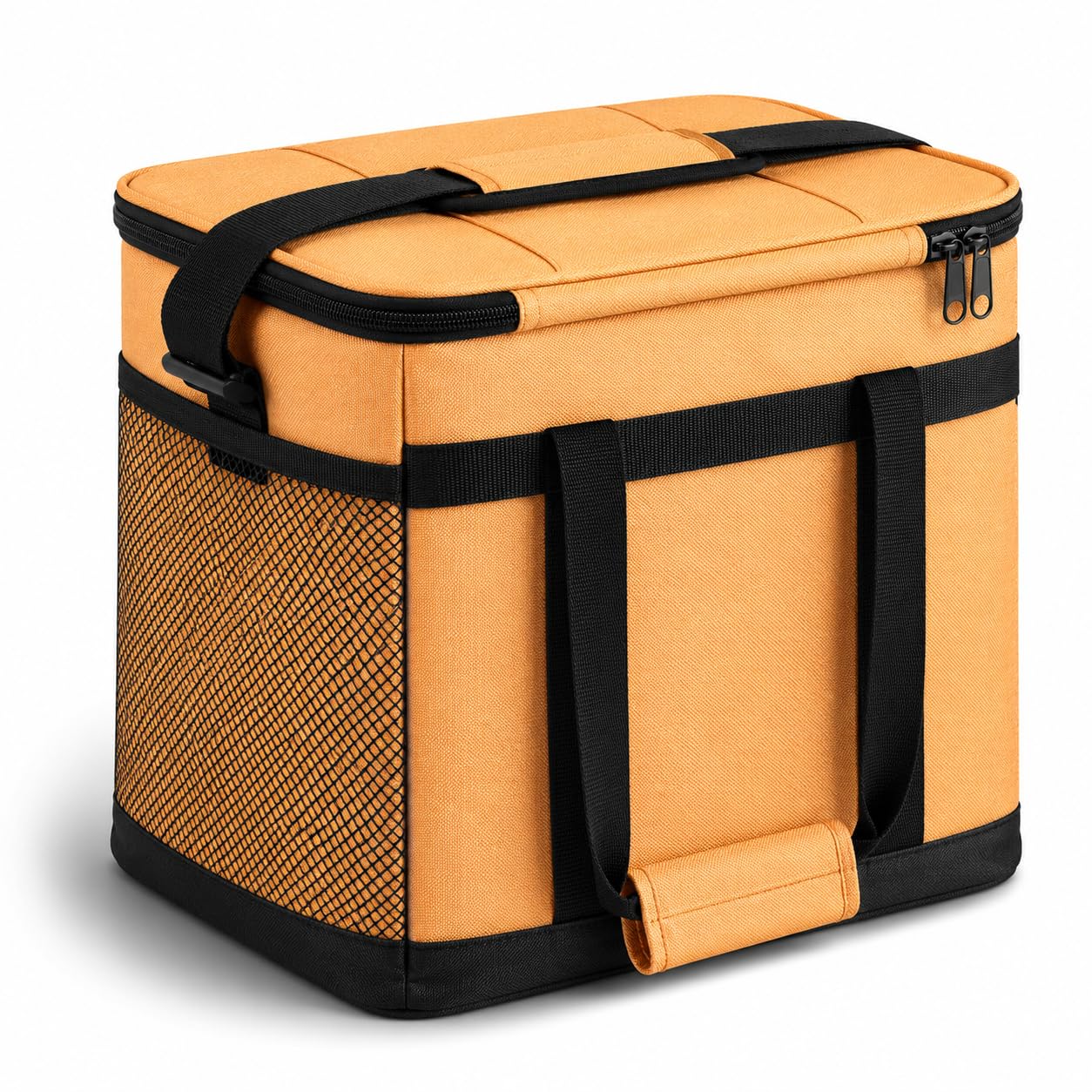 Insulated Nylon Cooler Bag, Green, 40-Can Capacity, Zipper Closure, ID Window, Collapsible, for Catering and Delivery, 15.5x13x14 Inch (Orange, Small) view 2