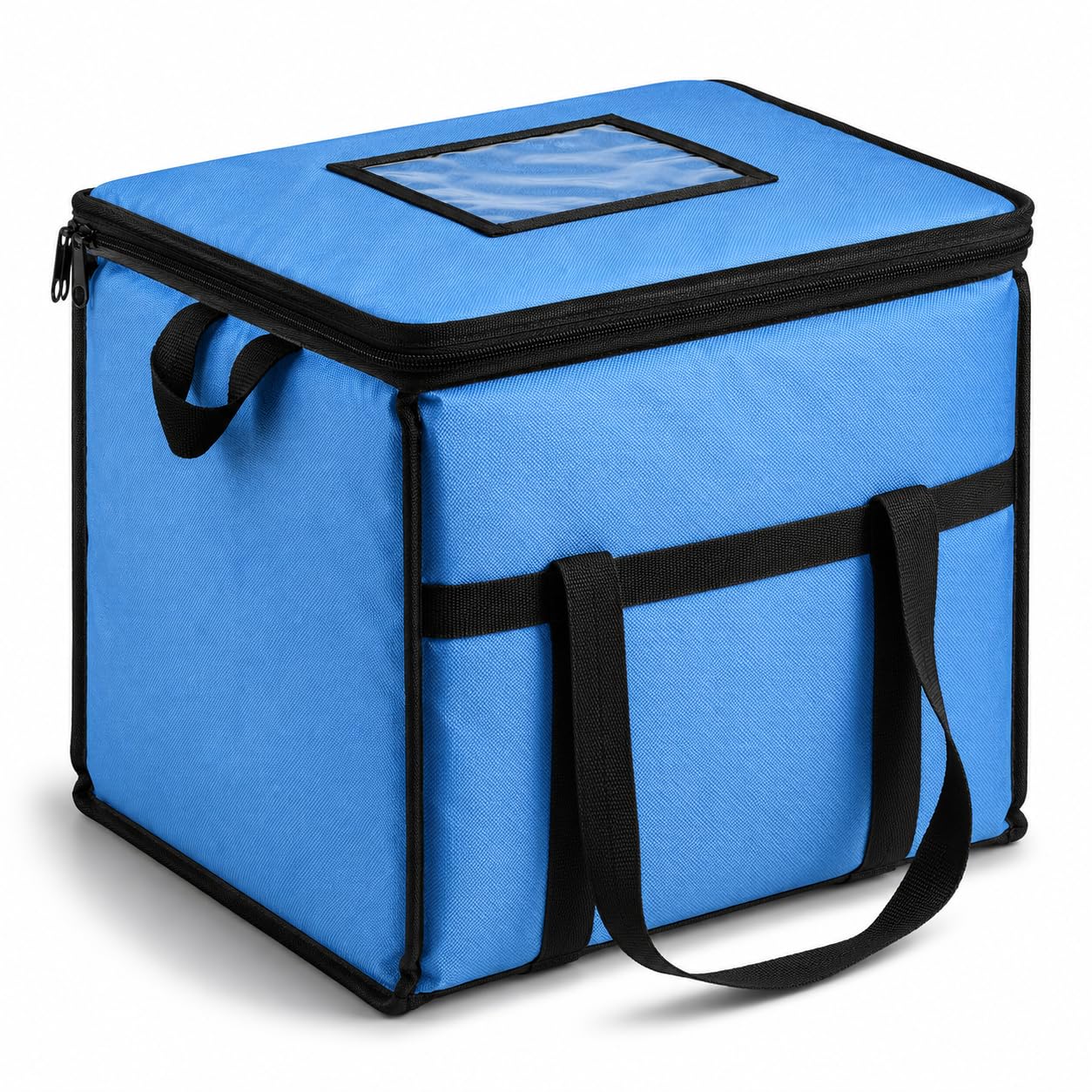 Insulated Nylon Cooler Bag, Green, 40-Can Capacity, Zipper Closure, ID Window, Collapsible, for Catering and Delivery, 15.5x13x14 Inch (Blue, Medium)