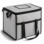 Insulated Nylon Cooler Bag, Green, 40-Can Capacity, Zipper Closure, ID Window, Collapsible, for Catering and Delivery, 15.5x13x14 Inch (Gray, Medium)