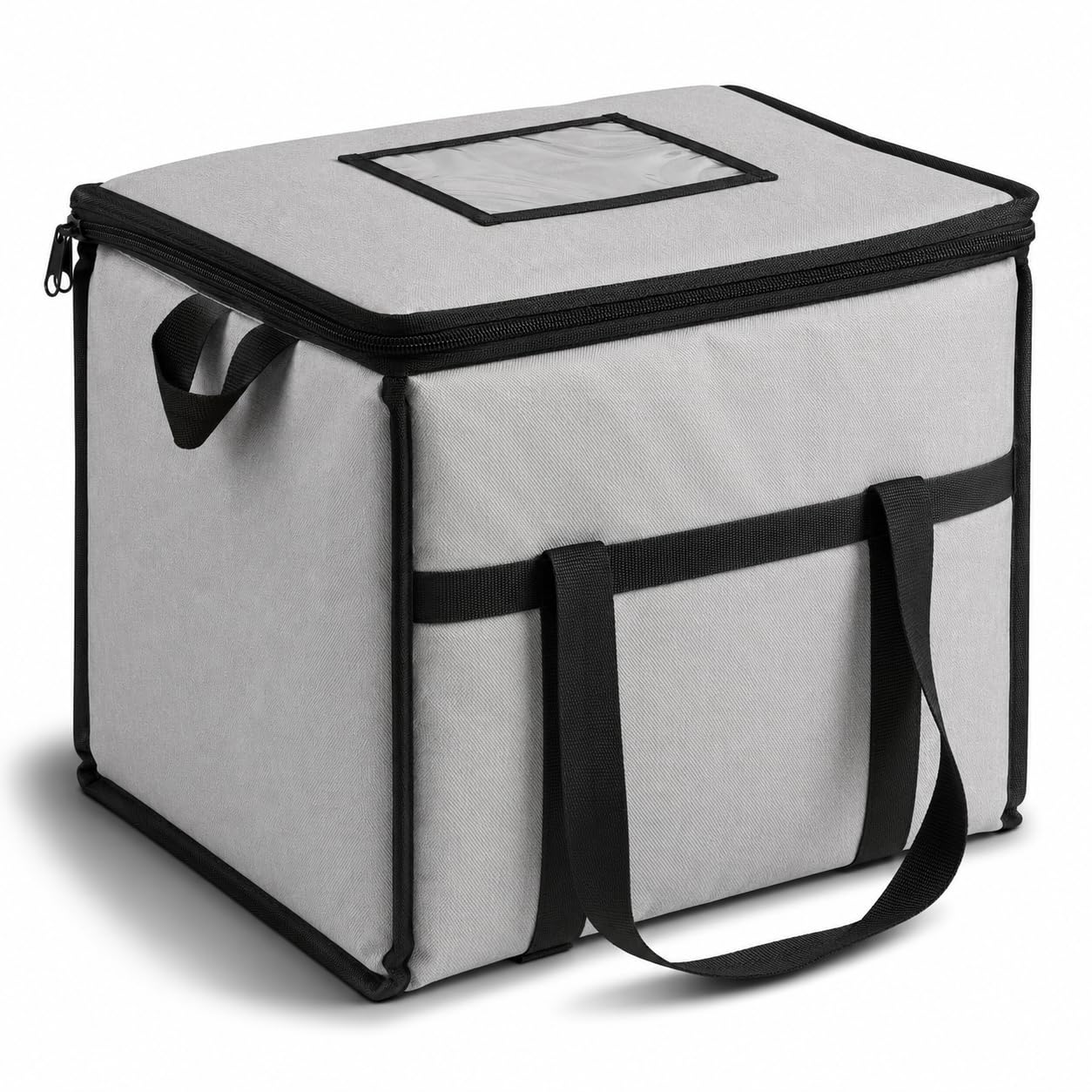 Insulated Nylon Cooler Bag, Green, 40-Can Capacity, Zipper Closure, ID Window, Collapsible, for Catering and Delivery, 15.5x13x14 Inch (Gray, Medium)