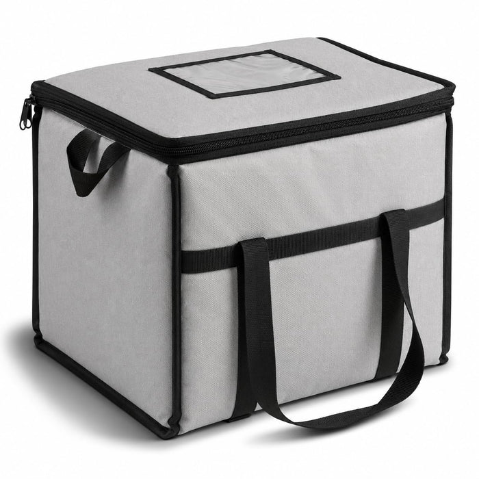 Insulated Nylon Cooler Bag, Green, 40-Can Capacity, Zipper Closure, ID Window, Collapsible, for Catering and Delivery, 15.5x13x14 Inch (Gray, Medium)