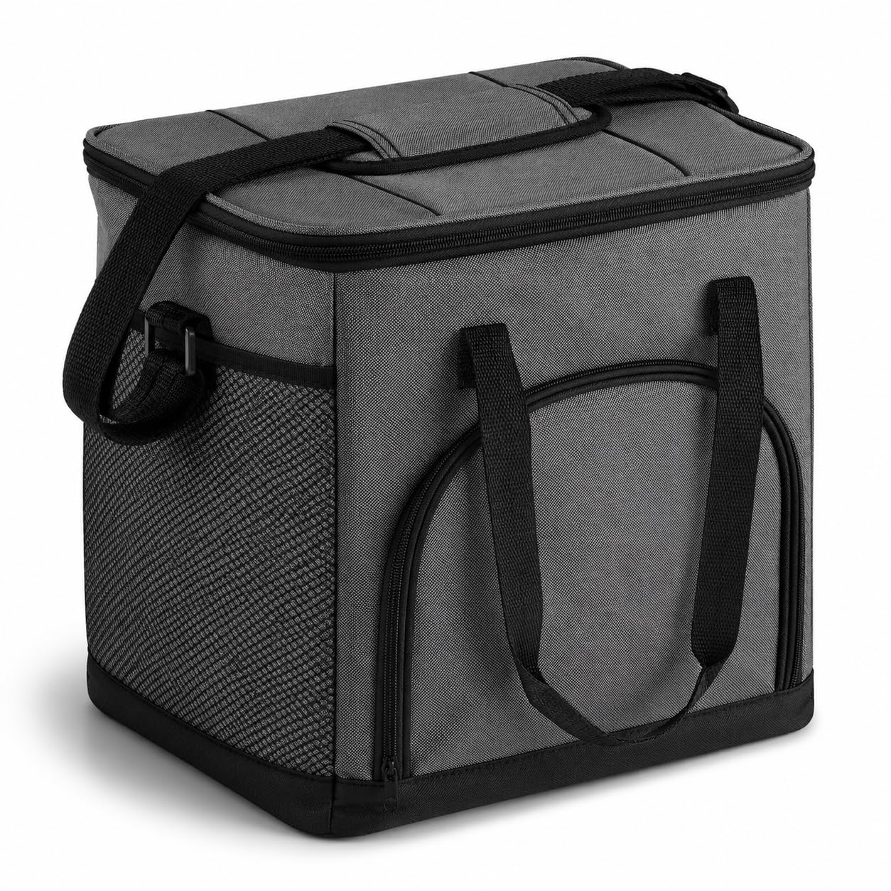 Insulated Nylon Cooler Bag, Green, 40-Can Capacity, Zipper Closure, ID Window, Collapsible, for Catering and Delivery, 15.5x13x14 Inch (Black, Small)