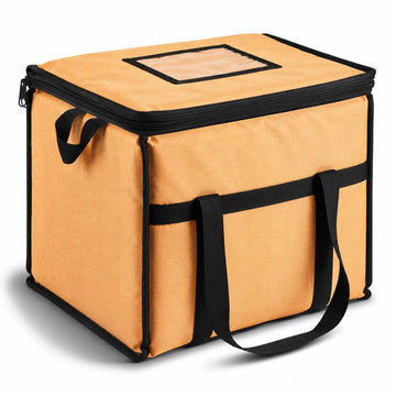 Insulated Nylon Cooler Bag, Green, 40-Can Capacity, Zipper Closure, ID Window, Collapsible, for Catering and Delivery, 15.5x13x14 Inch (Orange, Medium)