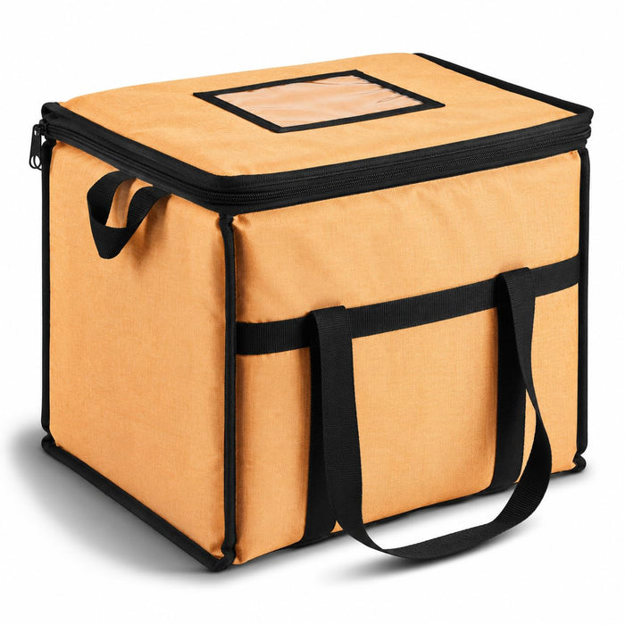 Insulated Nylon Cooler Bag, Green, 40-Can Capacity, Zipper Closure, ID Window, Collapsible, for Catering and Delivery, 15.5x13x14 Inch (Orange, Medium)