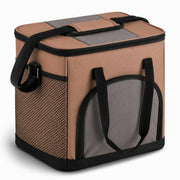 Insulated Nylon Cooler Bag, Green, 40-Can Capacity, Zipper Closure, ID Window, Collapsible, for Catering and Delivery, 15.5x13x14 Inch (Brown, Small)