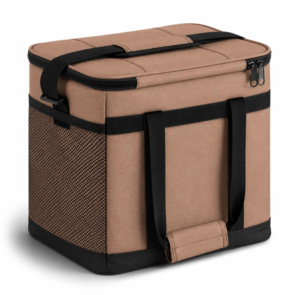 Insulated Nylon Cooler Bag, Green, 40-Can Capacity, Zipper Closure, ID Window, Collapsible, for Catering and Delivery, 15.5x13x14 Inch (Brown, Small) view 2