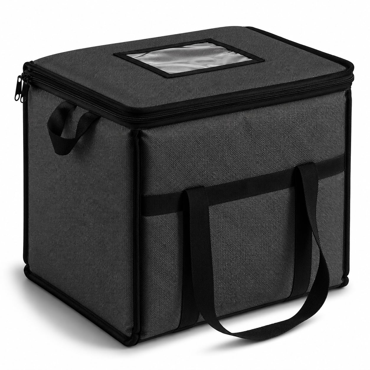 Insulated Nylon Cooler Bag, Green, 40-Can Capacity, Zipper Closure, ID Window, Collapsible, for Catering and Delivery, 15.5x13x14 Inch (Black, Medium)
