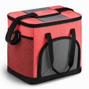 Insulated Nylon Cooler Bag, Green, 40-Can Capacity, Zipper Closure, ID Window, Collapsible, for Catering and Delivery, 15.5x13x14 Inch (Red, Small)