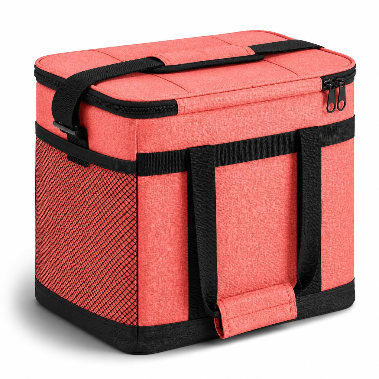 Insulated Nylon Cooler Bag, Green, 40-Can Capacity, Zipper Closure, ID Window, Collapsible, for Catering and Delivery, 15.5x13x14 Inch (Red, Small) view 2