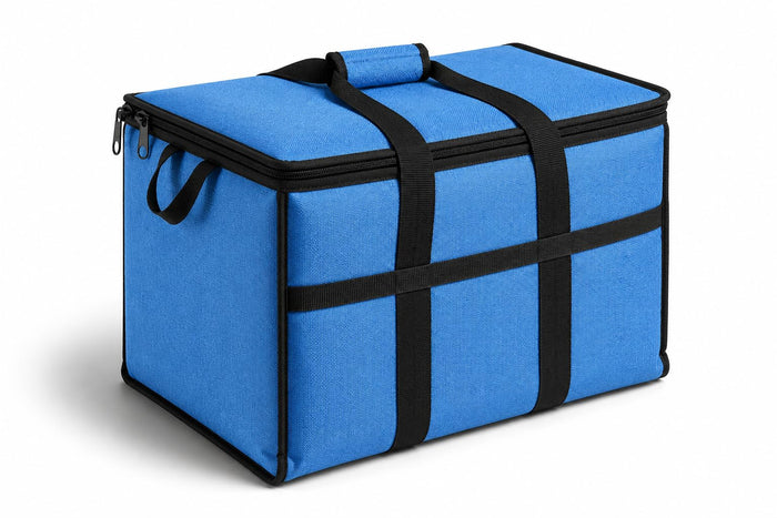 Insulated Nylon Cooler Bag, Green, 40-Can Capacity, Zipper Closure, ID Window, Collapsible, for Catering and Delivery, 15.5x13x14 Inch (Blue, Large)