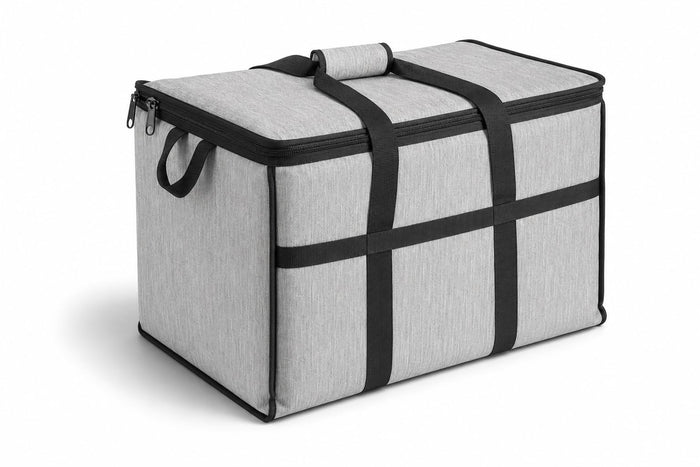 Insulated Nylon Cooler Bag, Green, 40-Can Capacity, Zipper Closure, ID Window, Collapsible, for Catering and Delivery, 15.5x13x14 Inch (Gray, Large)