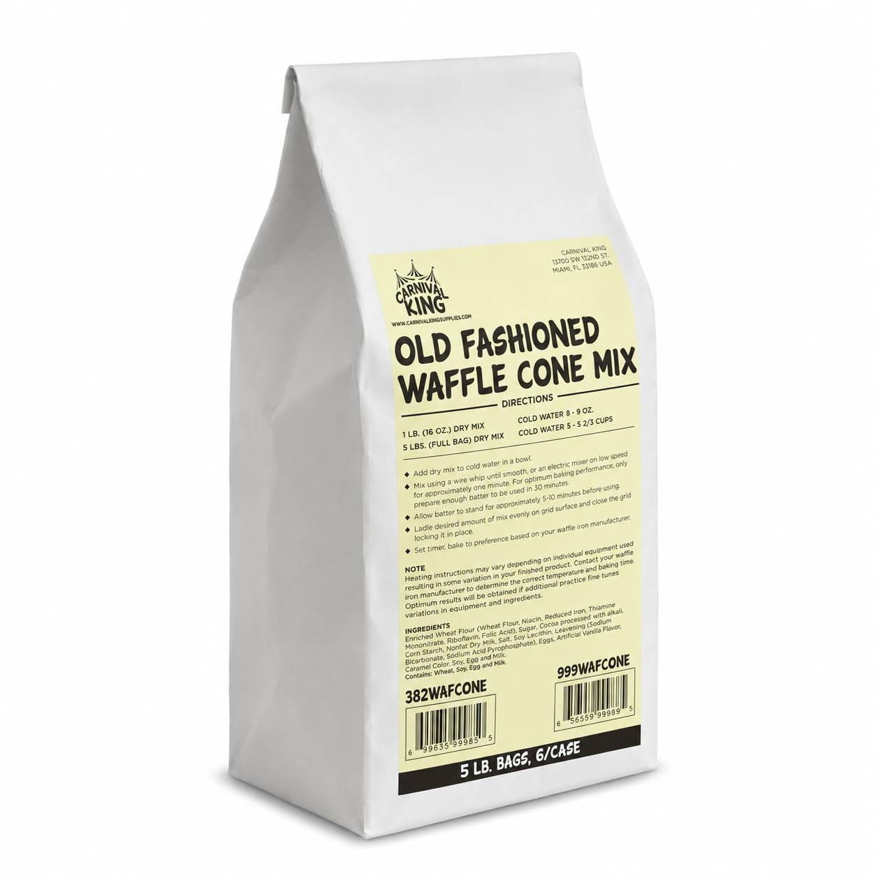 Old Fashioned Waffle Cone Mix, Plain Flavor, 5 lb Bulk Bag, 6-Case Pack, Made in America