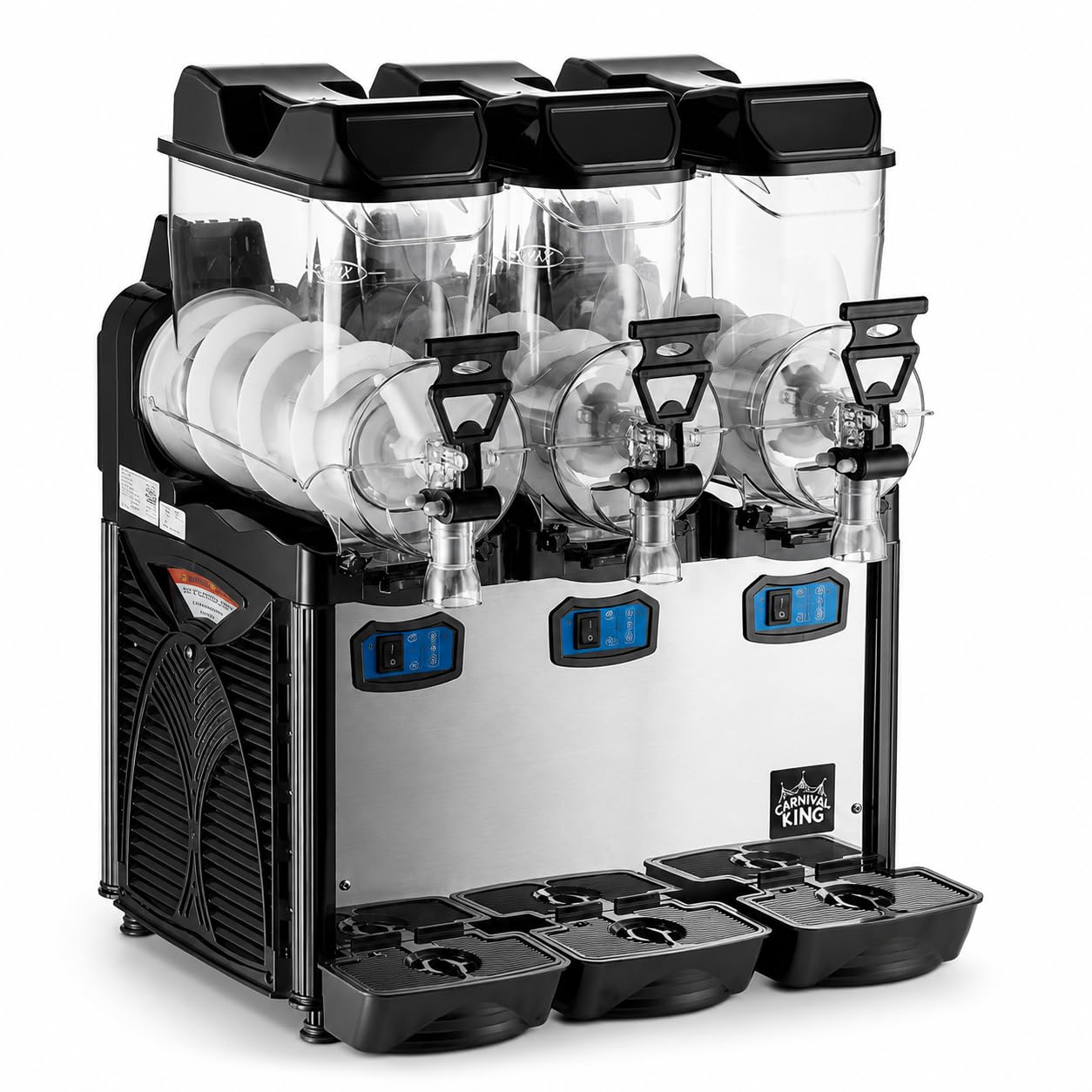 Commercial Pourover Granita Slushy Machine, Frozen Beverage Dispenser, Adjustable Thickness, Stainless Steel, 120V, R-452A, Triple Bowl, 2.6 Gallon