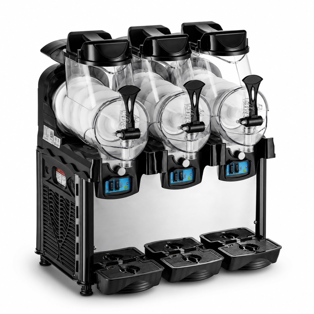 Commercial Pourover Granita Slushy Machine, Frozen Beverage Dispenser, Adjustable Thickness, Stainless Steel, 120V, R-452A, Triple Bowl, 1.6 Gallon