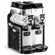 Commercial Pourover Granita Slushy Machine, Frozen Beverage Dispenser, Adjustable Thickness, Stainless Steel, 120V, R-452A, Double Bowl, 2.6 Gallon