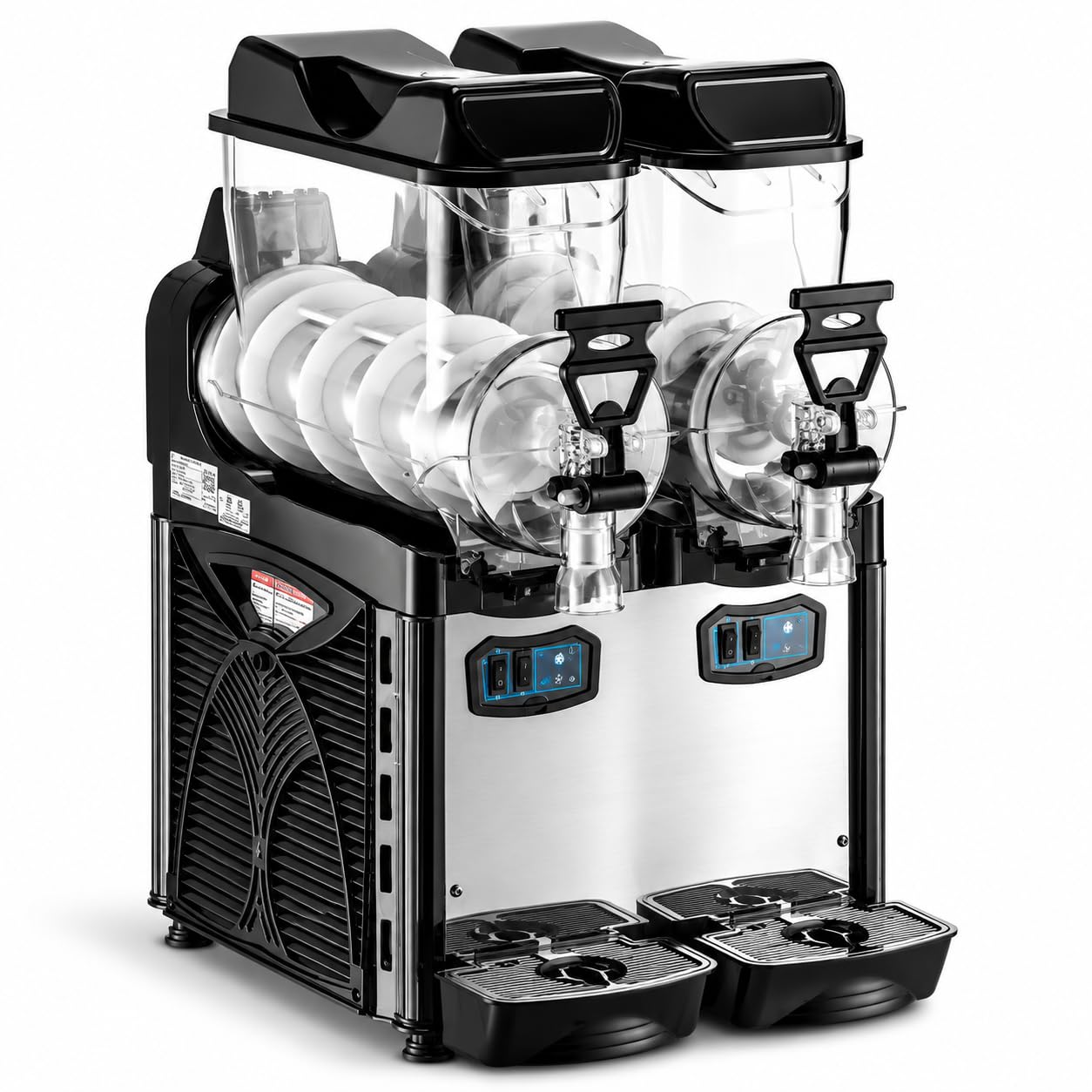Commercial Pourover Granita Slushy Machine, Frozen Beverage Dispenser, Adjustable Thickness, Stainless Steel, 120V, R-452A, Double Bowl, 2.6 Gallon