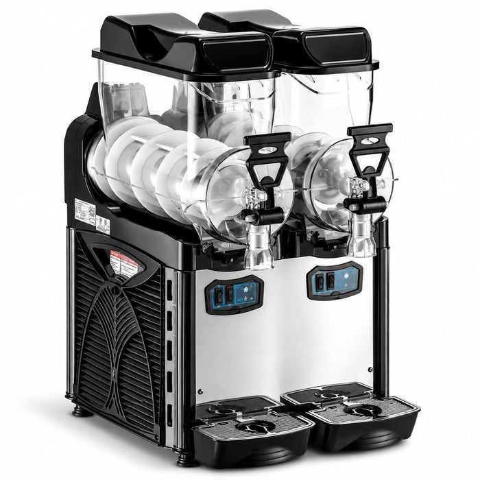 Commercial Pourover Granita Slushy Machine, Frozen Beverage Dispenser, Adjustable Thickness, Stainless Steel, 120V, R-452A, Double Bowl, 2.6 Gallon