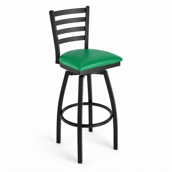 Glownary Back Swivel Bar Stool with Vinyl Padded Seat, 2 1/2 Inch Padding (Green, Clear Coat)