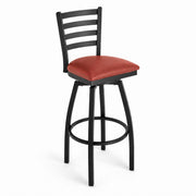 Glownary Clear Coat Frame Ladder Back Swivel Bar Stool with Burgundy Vinyl Padded Seat, 32 in. Bar Height, 330 lb. Capacity, Ships Unassembled