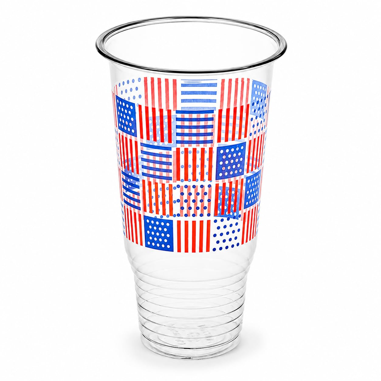 Patriotic Print PET Plastic Cold Cup, 32 oz, Disposable Clear Beverage Cup with Red White & Blue Festive Design, Crack-Resistant, Ideal for Summer Parties, Events, Concession Stands, 500 Count
