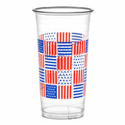 Patriotic Print PET Plastic Cold Cup, 24 oz, Disposable Clear Beverage Cup with Red White & Blue Festive Design, Crack-Resistant, Ideal for Summer Parties, Events, Concession Stands, 600 Count