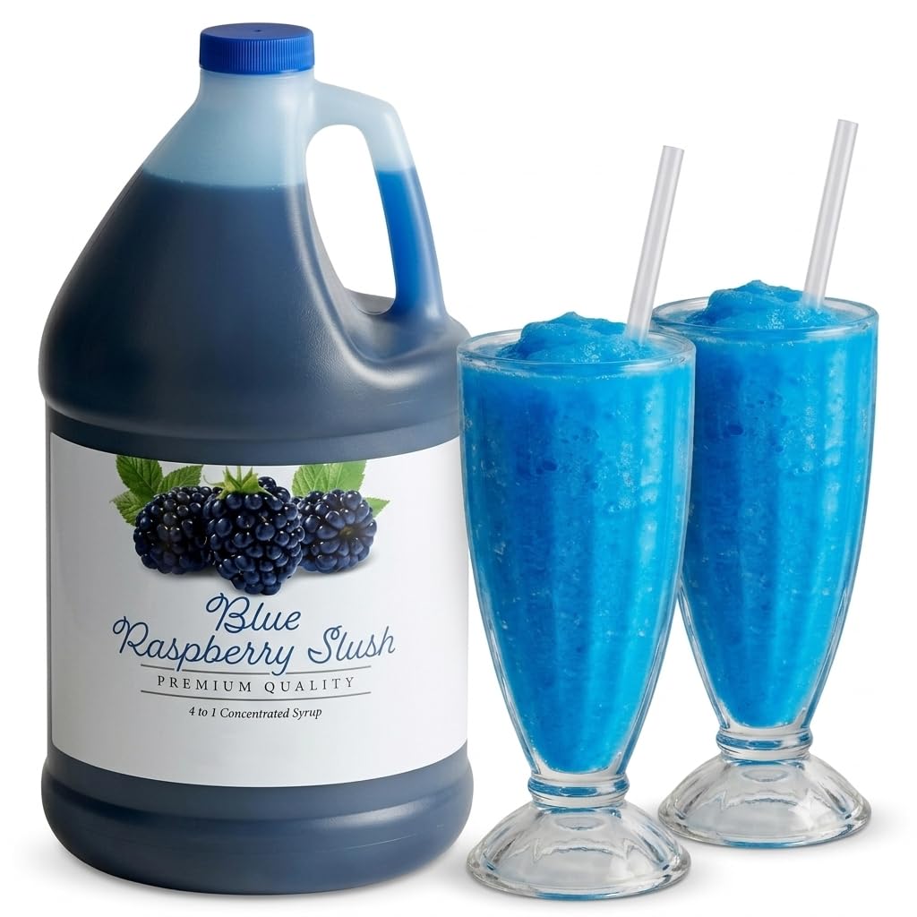Slushy Concentrate Syrup, 4.5:1 Dilution Ratio, 1 Gallon, Non-Carbonated, Made in America, for Slushy and Granita Machines (Each, Blue Raspberry)