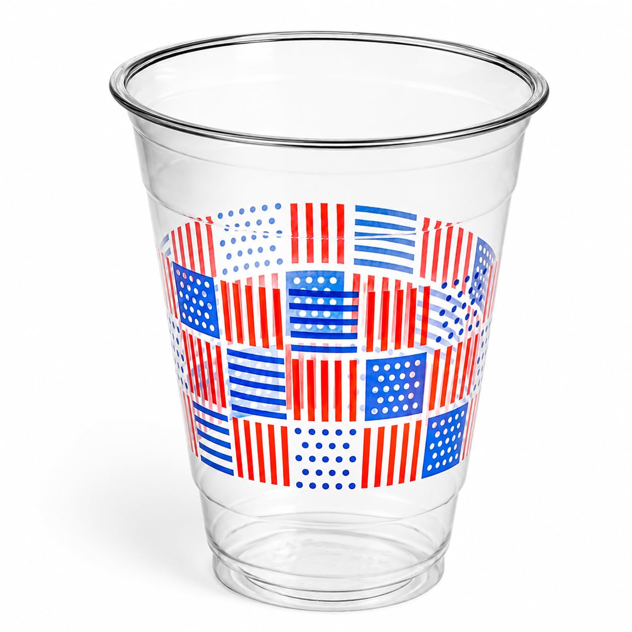 Patriotic Print PET Plastic Cold Cup, 12 oz, Disposable Clear Beverage Cup with Red White & Blue Festive Design, Crack-Resistant, Ideal for Summer Parties, Events, Concession Stands, 1000 Count