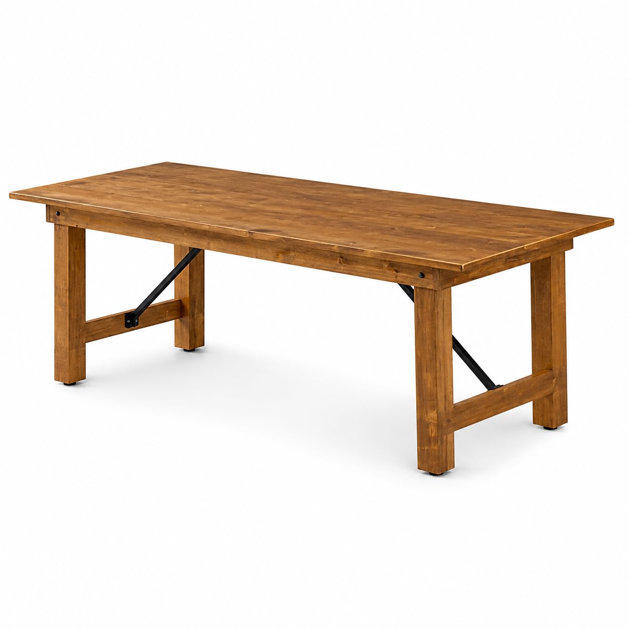 Glownary Barrel Brown Wood Folding Table, 108 Inch x 40 Inch x 30 Inch, Rustic Pinewood Banquet Table with Folding Legs, Fully Assembled, Floor Glides, Wedding Reception Event Table